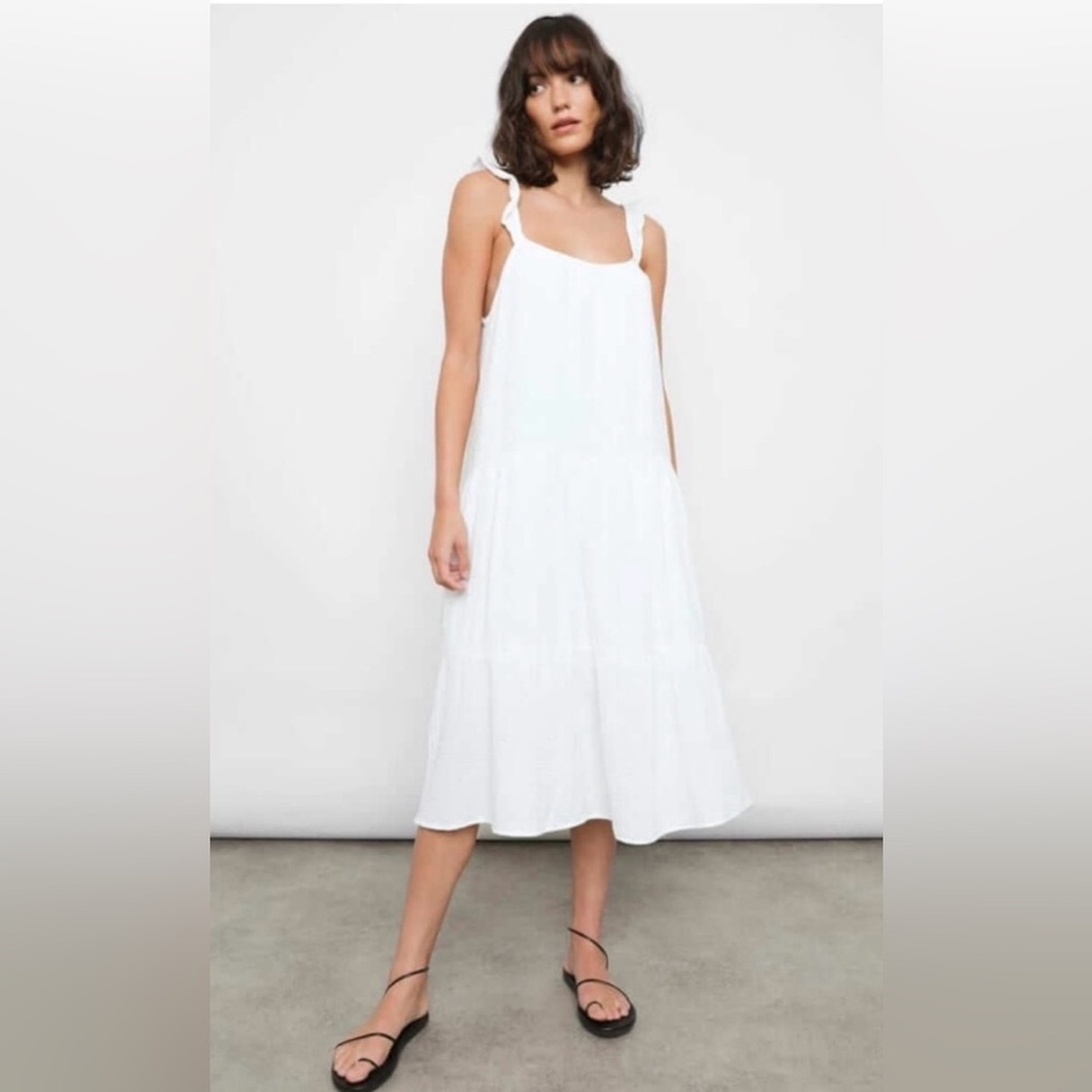 NWT Rails White Capri Prairie Bohemian Midi Dress Gauze Cover Up Flowy Small